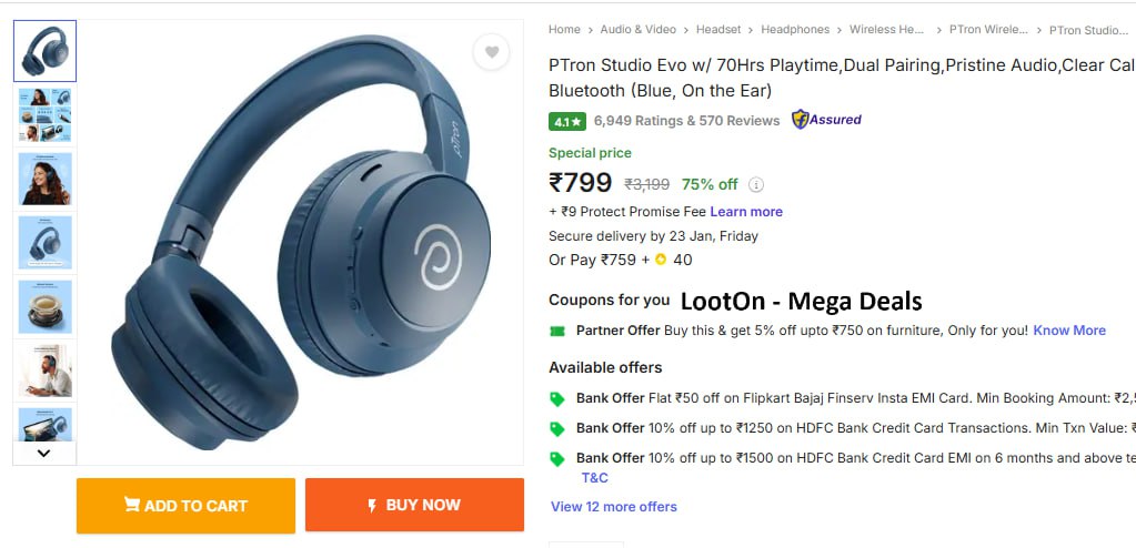 Ptron Wireless Headphone 799 899