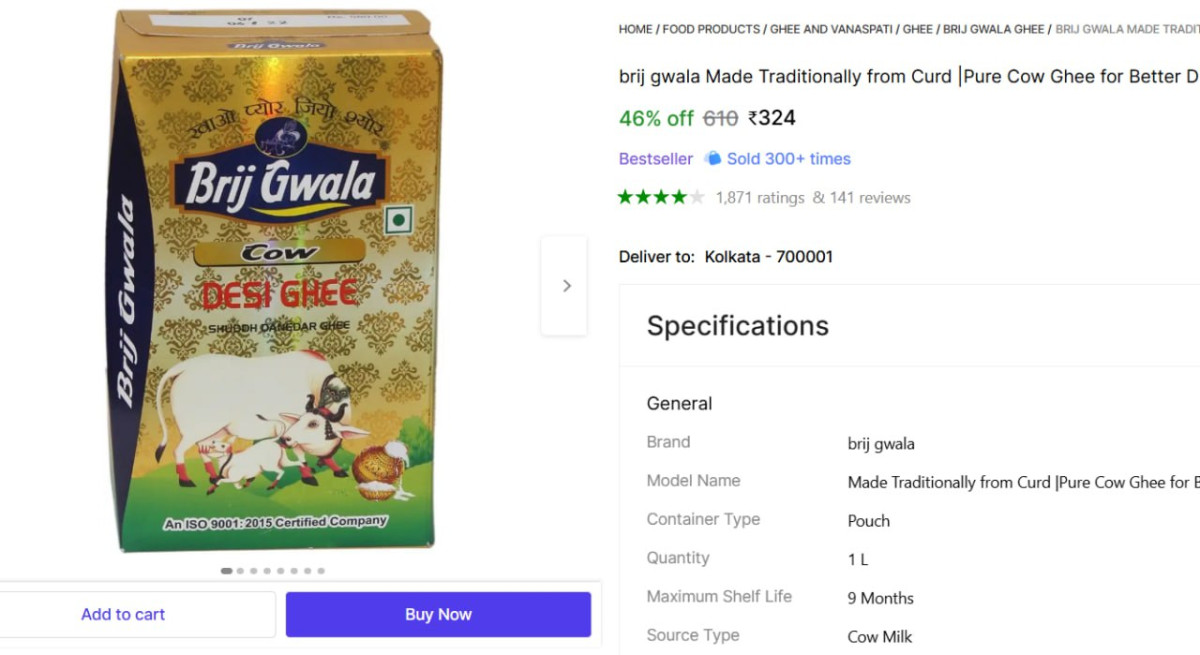 Ltr Pure Cow Ghee 324