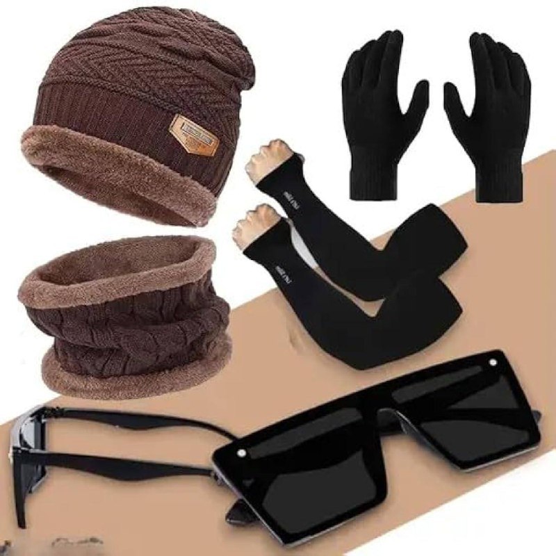 Giffemans Winter Woolen Knit Beanie Cap With Neck Muffler Neckwarmer And Su