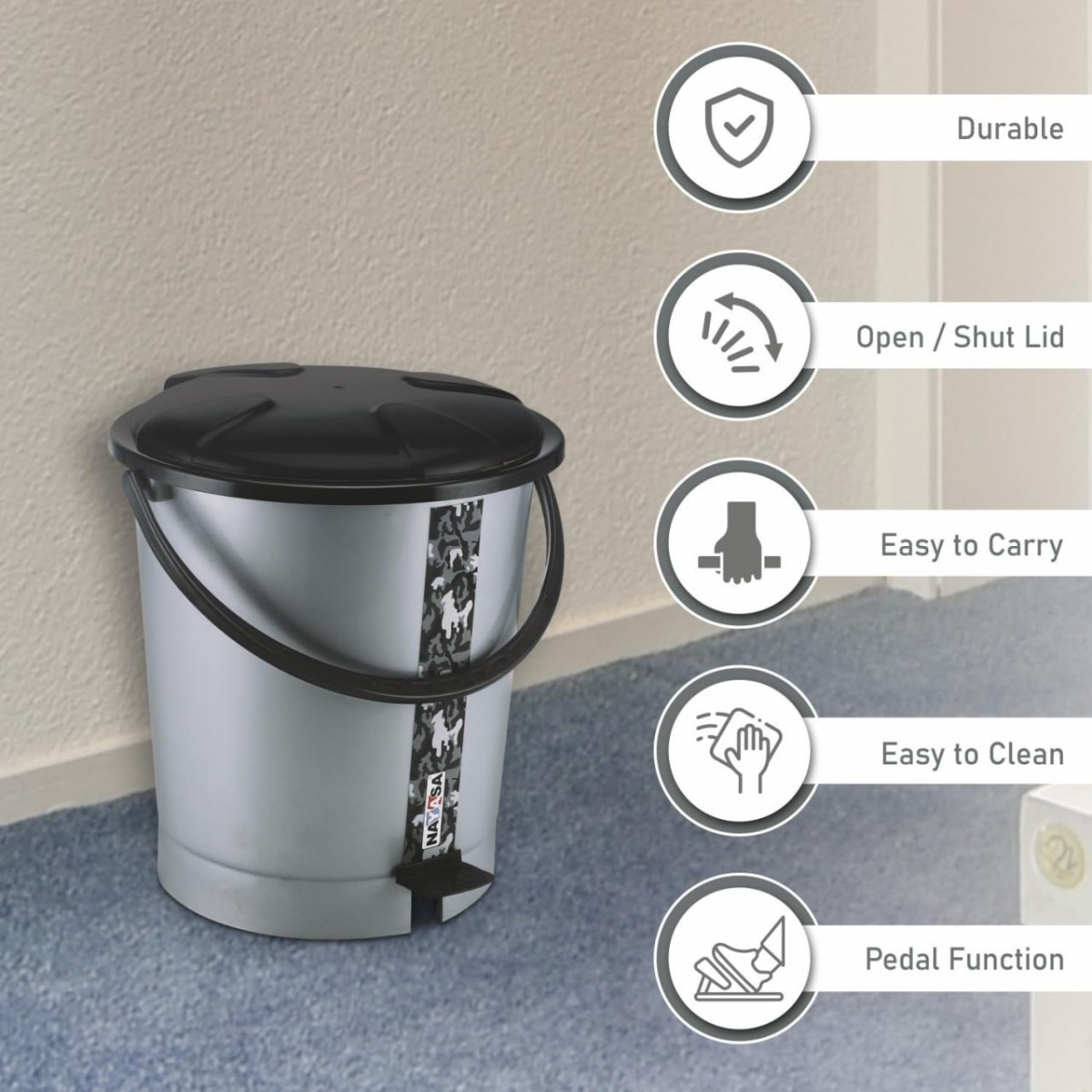 Nayasa Army Pedal Bin- 11 5 Ltrs Dustbin 258
