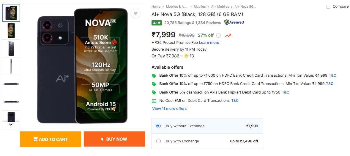 Flipkart Mega Last Time Ever Ai Nova 5g (6gb Ram 128gb Storage) Just 6 653 