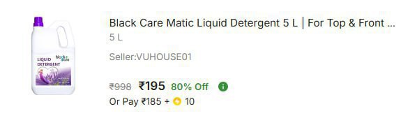 Flipkart 80 - Black Care Matic Liquid Detergent 5l At Rs 195