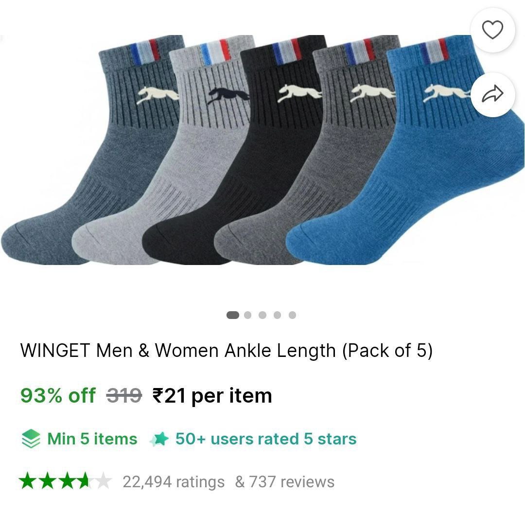 Grab Ankle Length Socks 21min Buy 5 Qnty