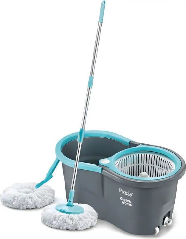 Prestige Alpha With 2 Microfiber Heads 360 Degree Spinner Mop Set (grey Blu