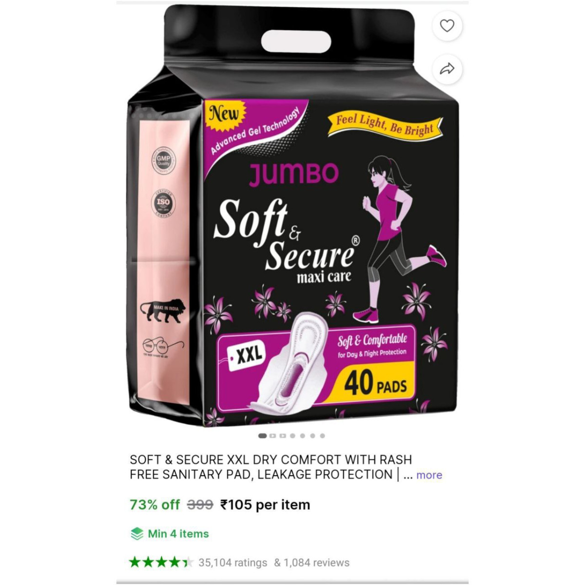 Soft Secure Xxl Sanitary Pad 105 Check Min Buy Quantity