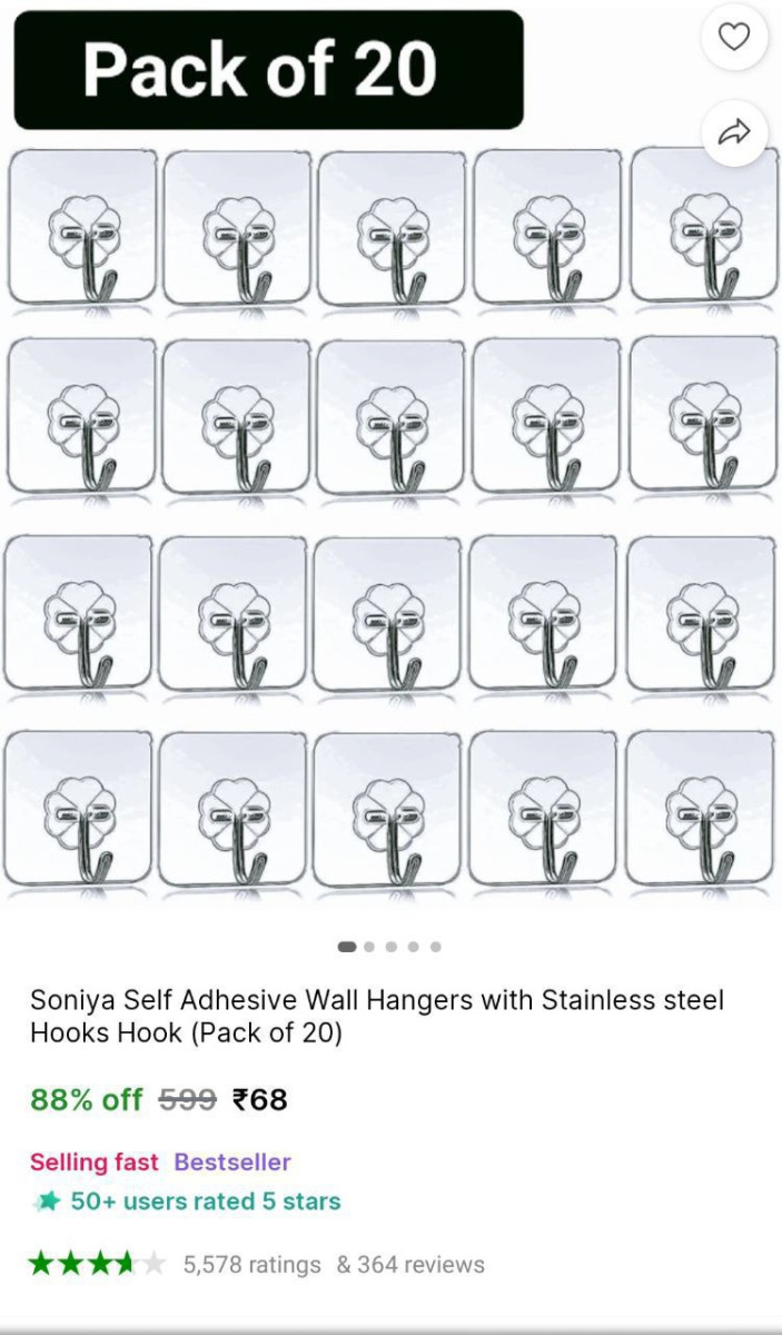 Pack Of 20 Wall Hanging Hook 68