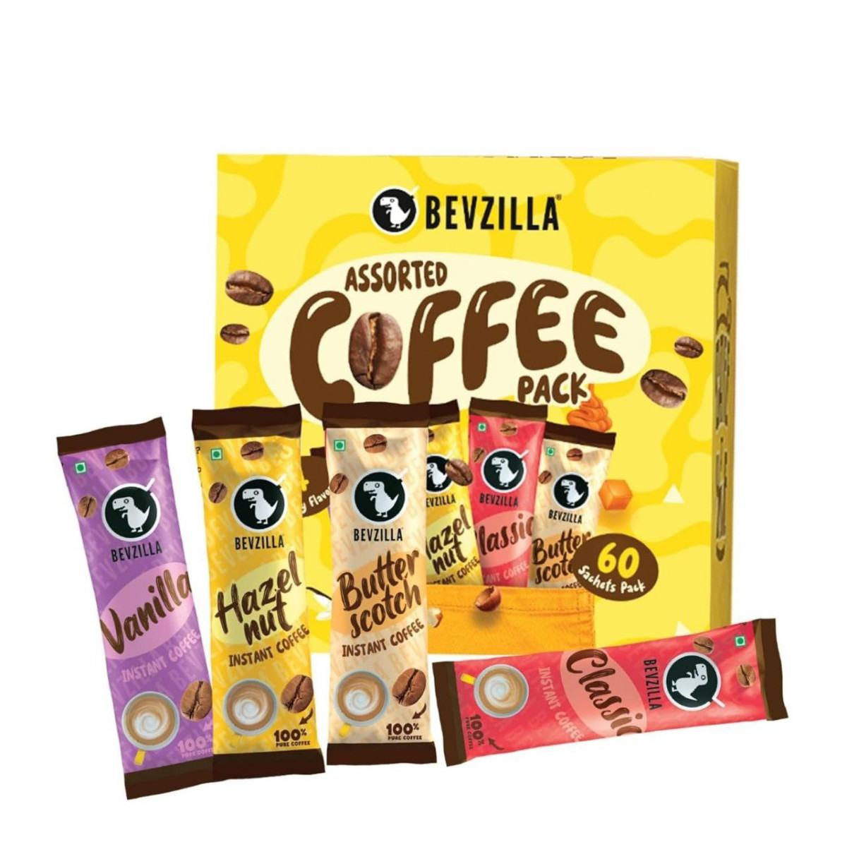 Bevzilla 60 Instant Coffee Powder Sachets (4 Flavours) 120 Grams 169
