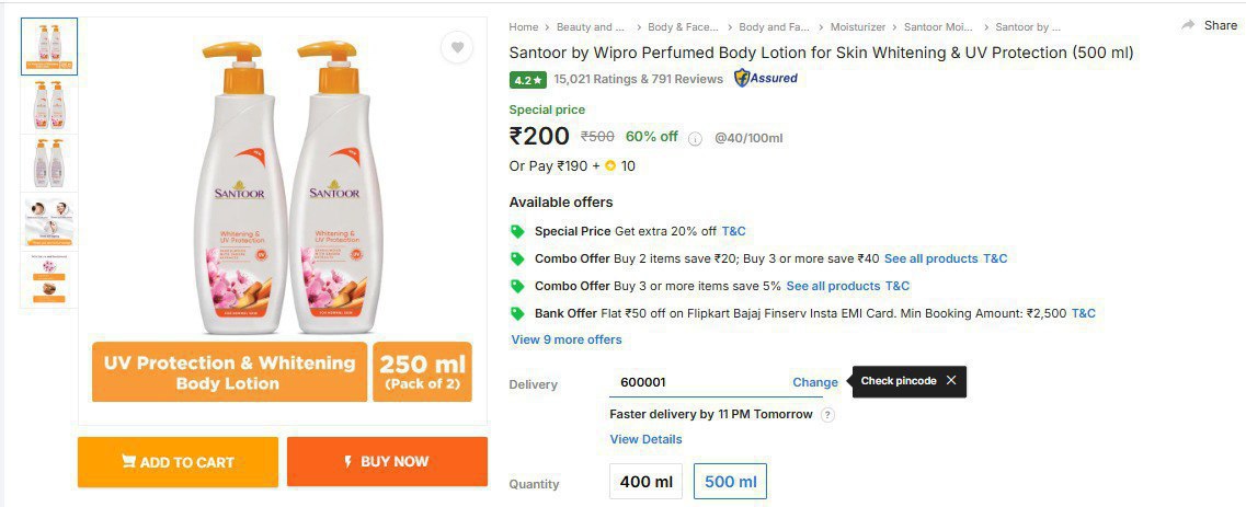 Santoor Body Loot (500ml) 200 Click Here To Join All Deals