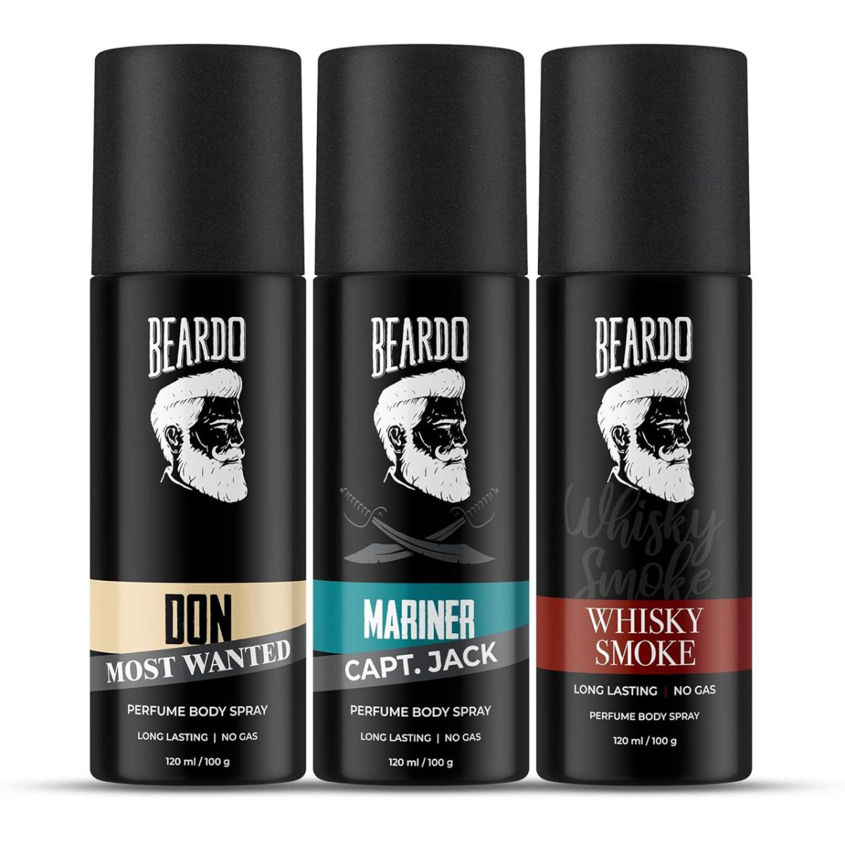 Beardo Don Mariner Captain Jack Whisky Smoke Body Spray Set For Men 120ml X