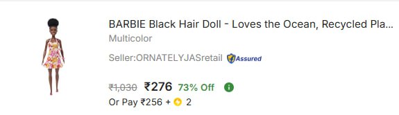 - Barbie Black Hair Doll At Rs 276