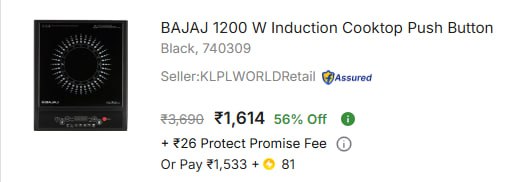 - Bajaj 1200 W Induction Cooktop Push Button At Rs 1614