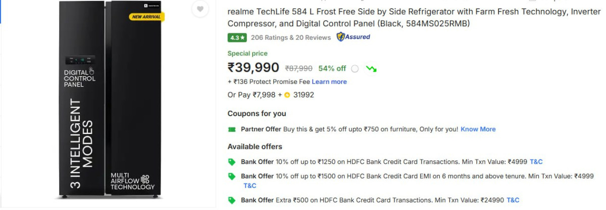 - Realme Techlife 584 L Refrigerator At Rs 39990