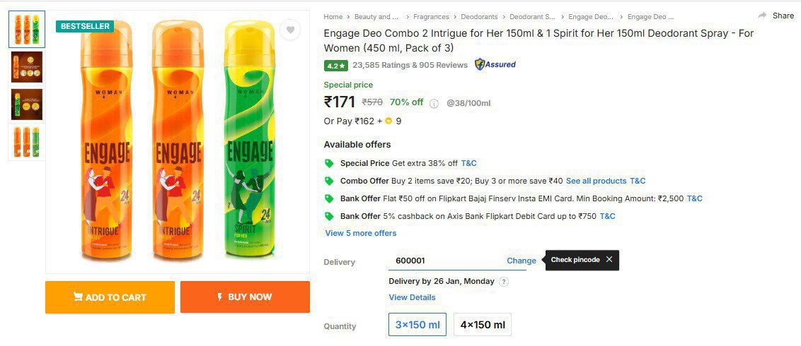 Pack Of 3 Engage Deo For Women 171 Click Here To Join All Deals