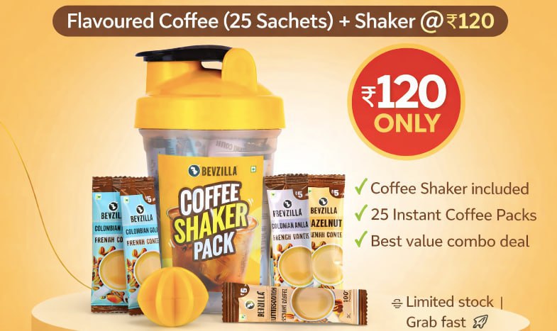 Ondc Loot 82 On Bevzilla Coffee Products 75 Flavoured Coffee (25 Packs) Sha