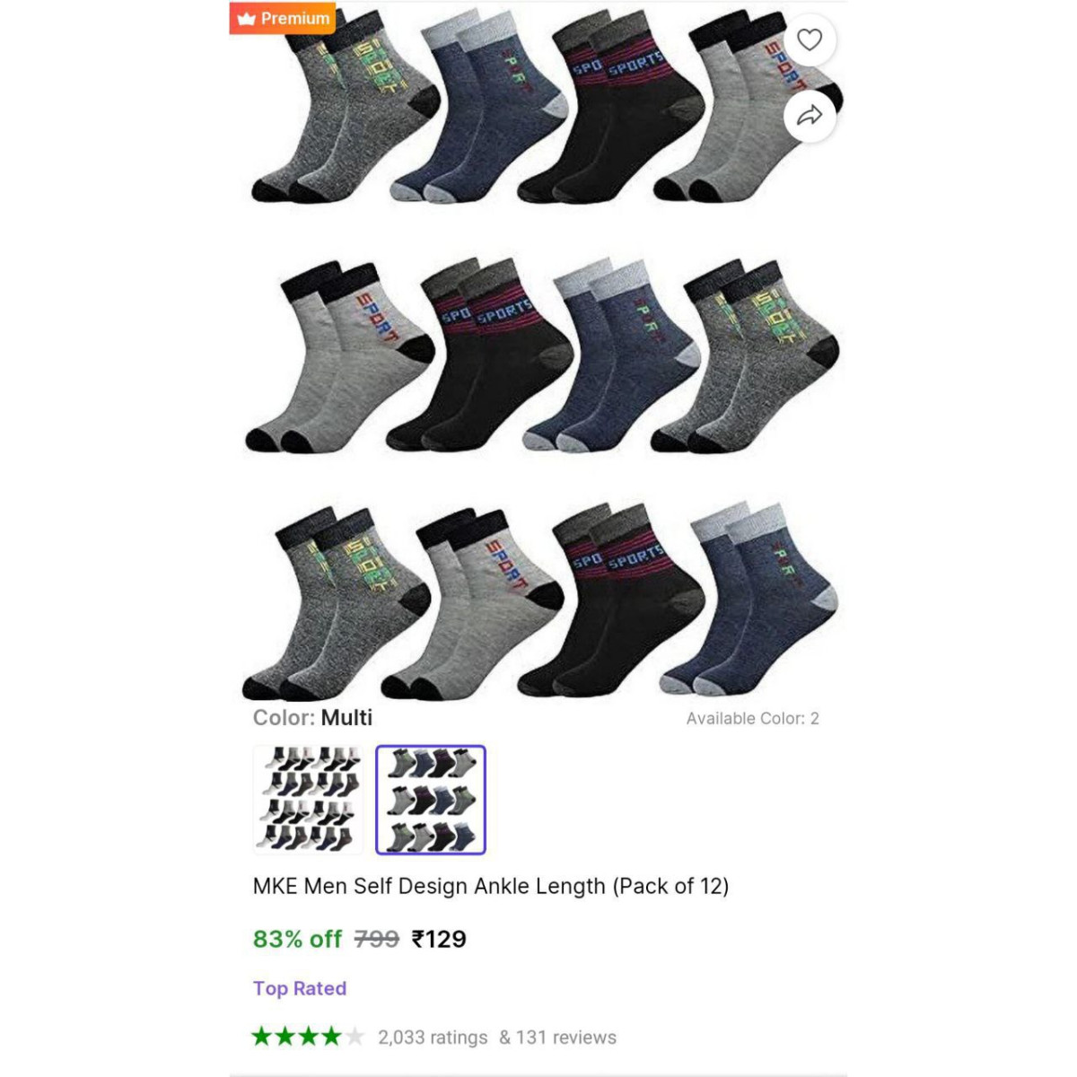 (pack Of 12) Ankle Length Socks 129