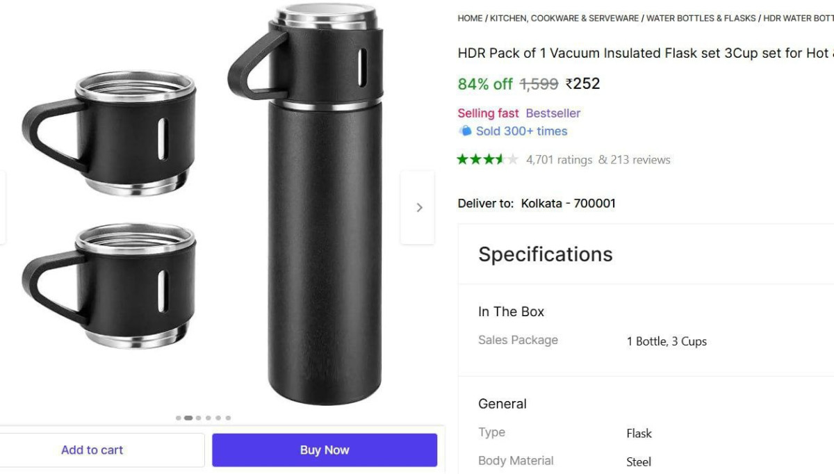 Hot Cold Flask Bottle 3 Cup Set 252