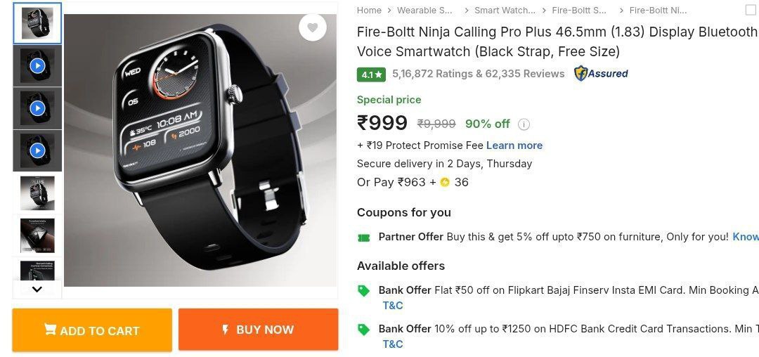 Fire-boltt Ninja Calling Pro Smartwatch 999 Click Here To Join All Deals