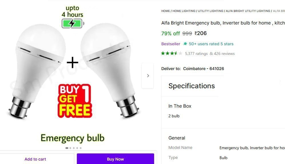 Emergency Bulb Pack Of 2 206 4 Hrs Backup