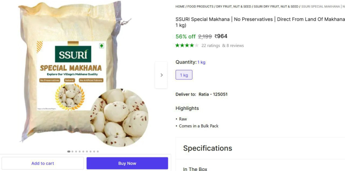 Ssuri Special Makhana No Preservatives (1kg) 964