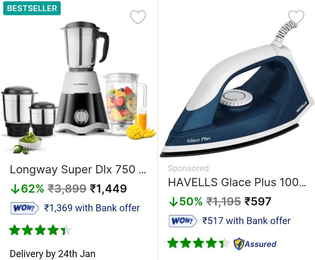 Flipkart Havells Bajaj Kentmixers Airfryers Iron Starting Rs 597 Link