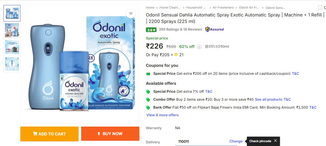 Odonil Automatic Room Freshener Machine 1 Refill 226