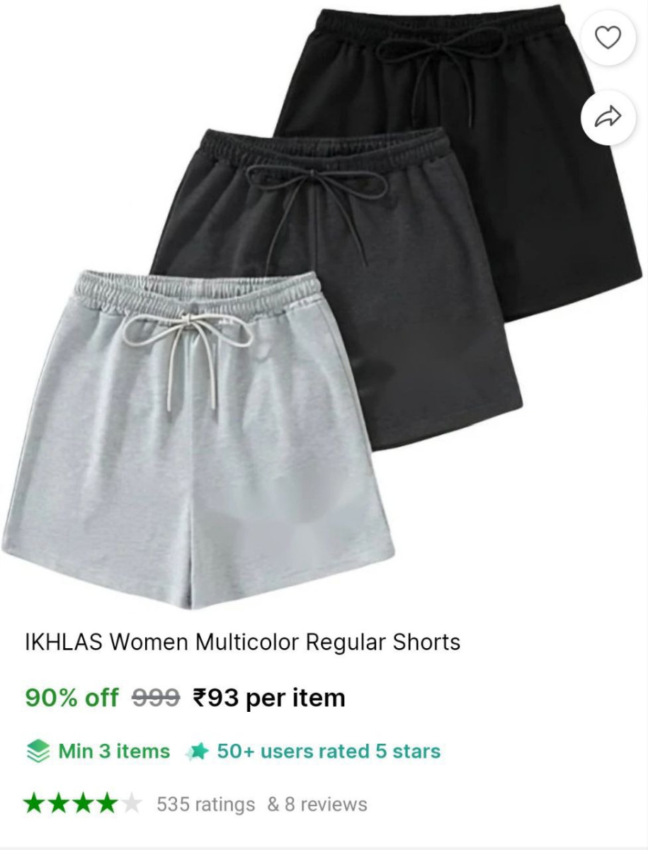 Women Multicolor Regular Shorts Rs 93 Min 3 Qty More Deals Click Here Must 