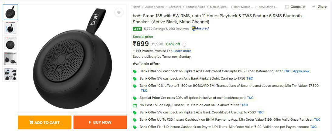 Boat Stone 135 Bluetooth Speaker Rs 699