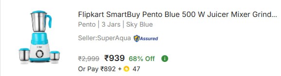 - Smartbuy Pento Blue 500 W Juicer Mixer Grinder At Rs 939