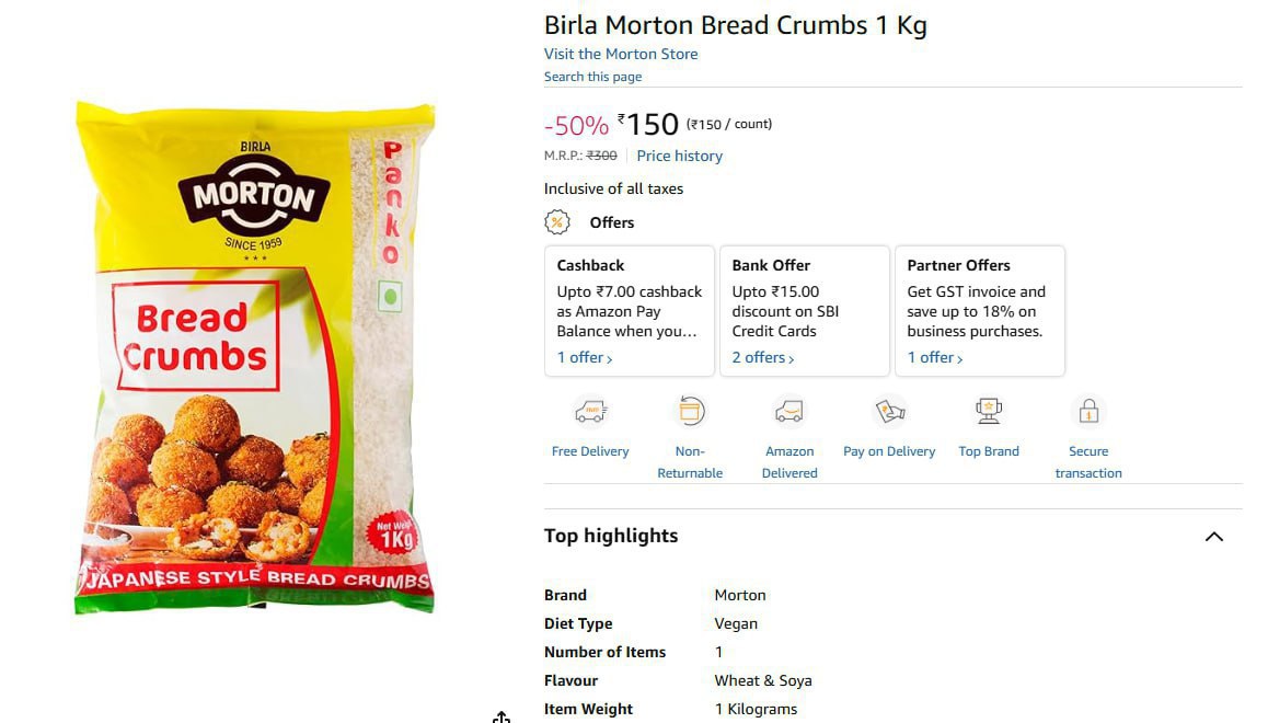 Morton Bread Crumbs 1 Kg 150