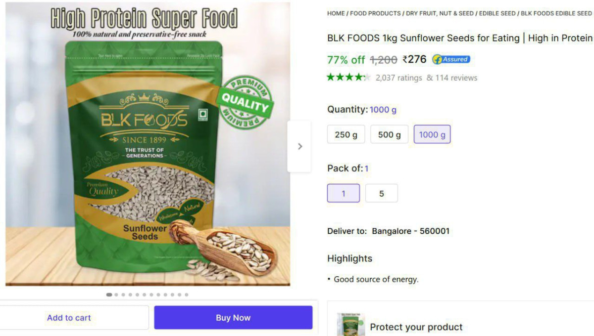 Shopsy Sunflower Seeds 1kg 276 High Protein Fibers