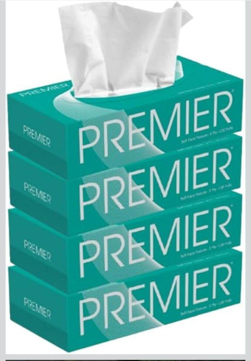 Premier 2-ply Box Face Tissue Papers 100 Pulls Per Box (pack Of 4 400 Pulls