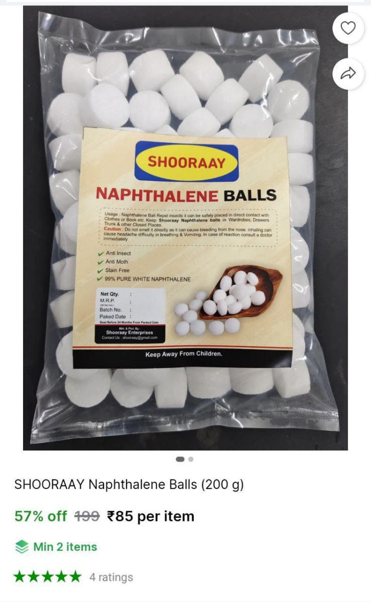 Shooraay Naphthalene Balls 85 Min Buy - 2