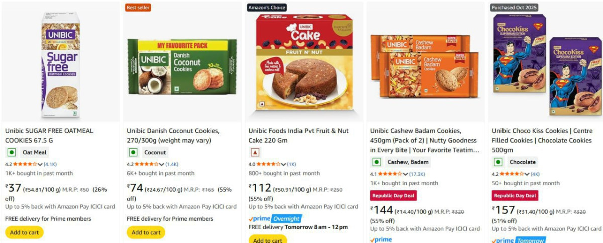 70 On Cookies Unibic Sunfeast Kwality Dukes Waffy Rolls Bikano Bikaji