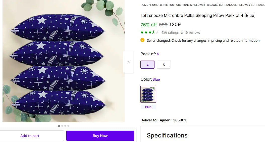 Shopsy Sleeping Pillow (pack Of 4) At 209