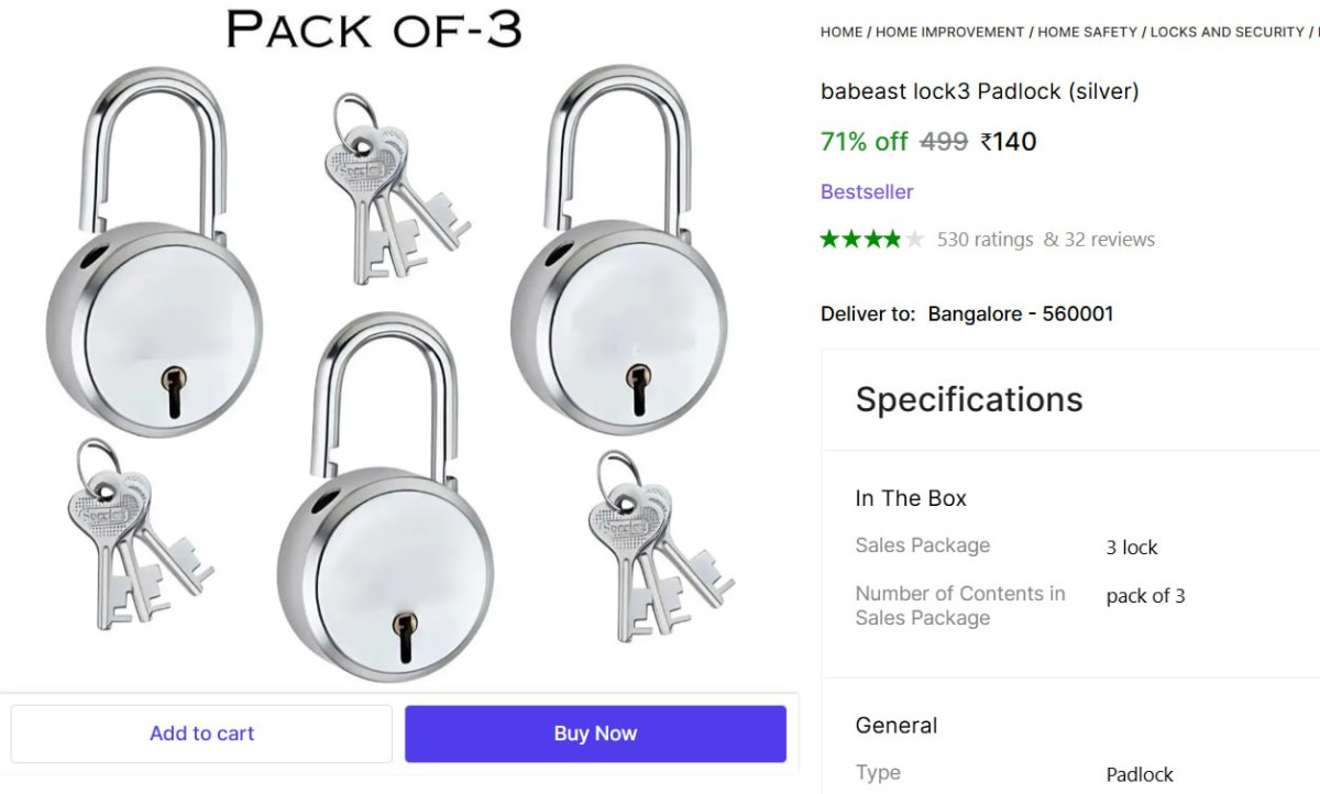(pack Of 3) Padlock 140