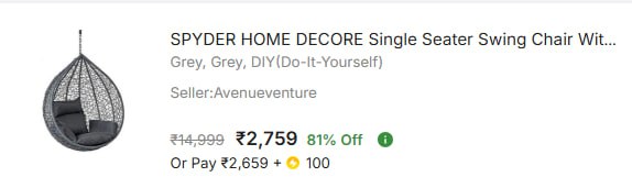 - Spyder Home Decore Single Seater Swing Chair At Rs 2759