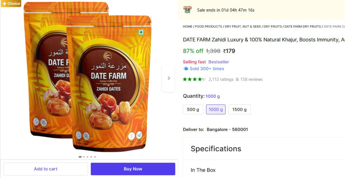 Organic Dates (khajur) 1kg At 179