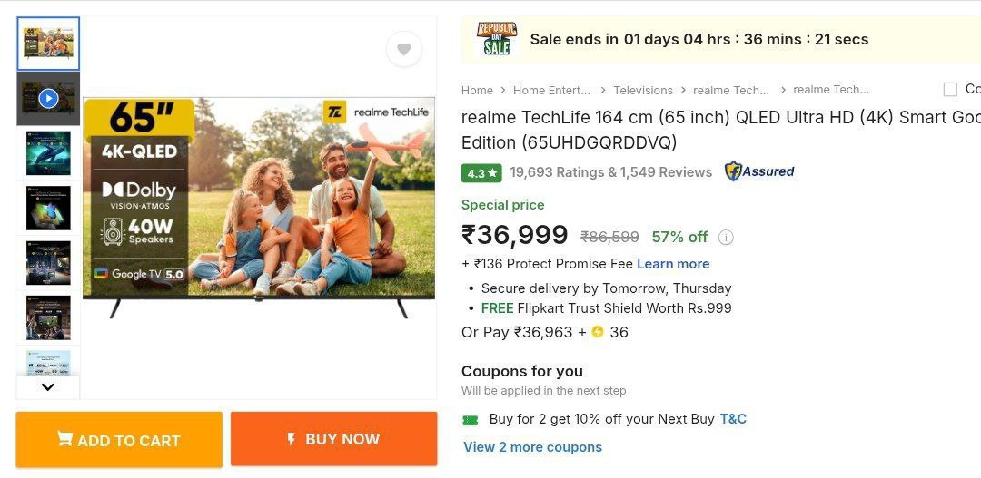 Realme Techlife 164 Cm (65 Inch) Qled Ultra Hd (4k) Smart Google Tv 2025 Ed