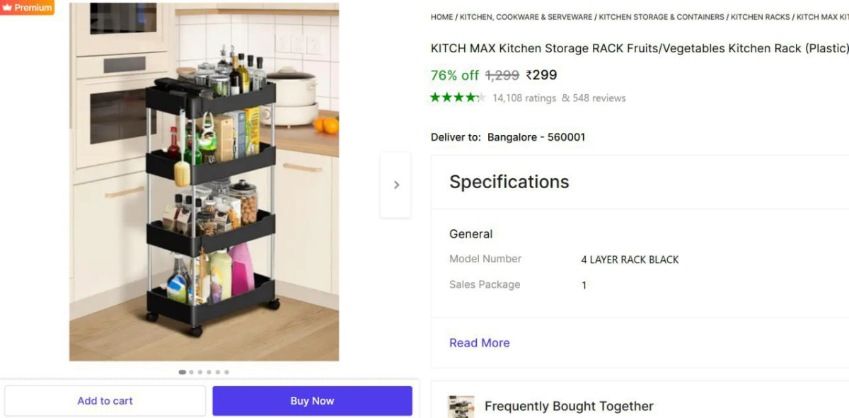 Tier Storage Rack With Wheel At 299