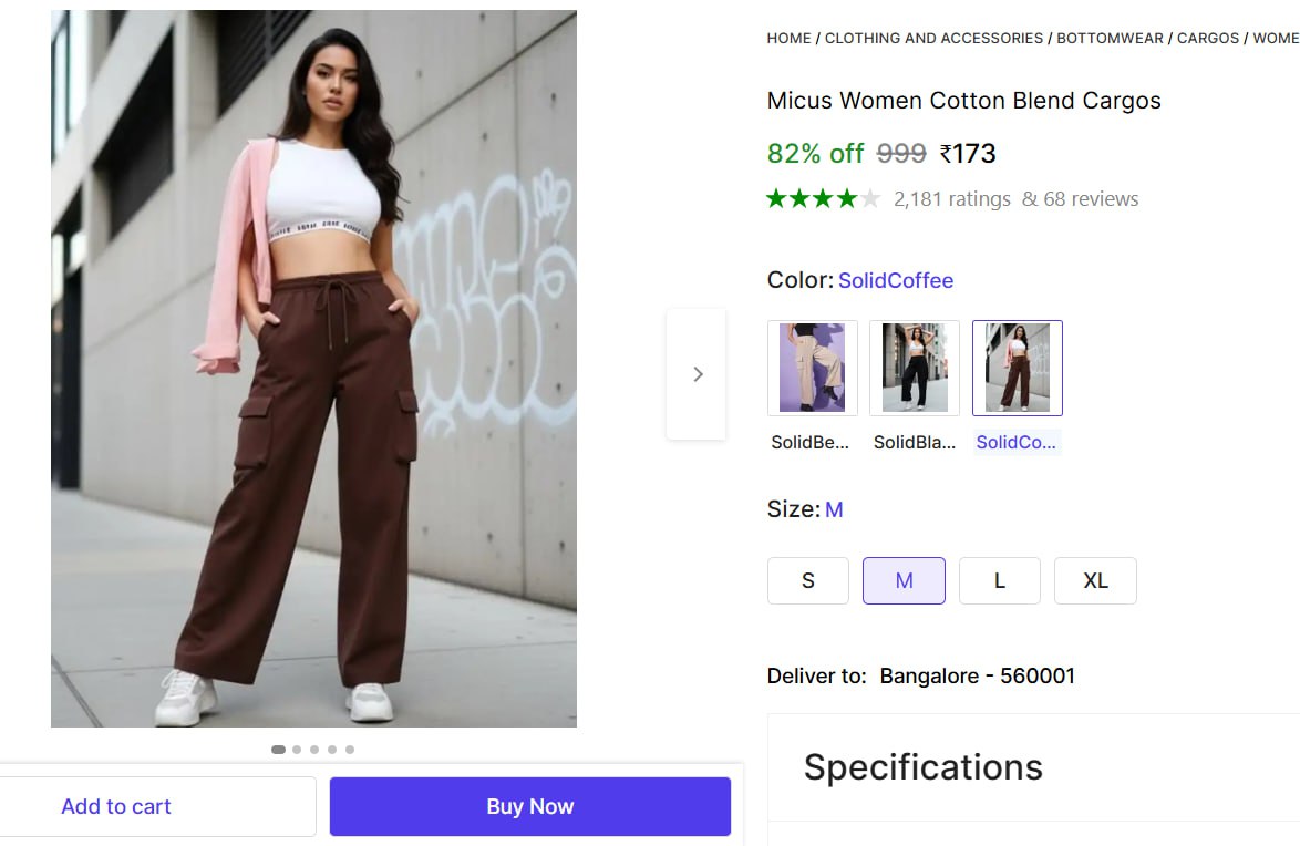 Women Cotton Blend Cargos 173