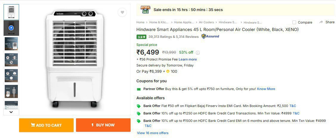 Hindware 45l Air Cooler 6499 Click Here To Join All Deals