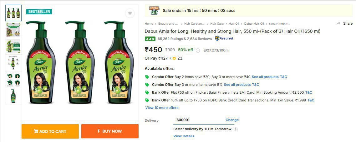 Dabur Amla Hair Oil (pack Of 3 550ml Each) 450 Click Here To Join All Deals