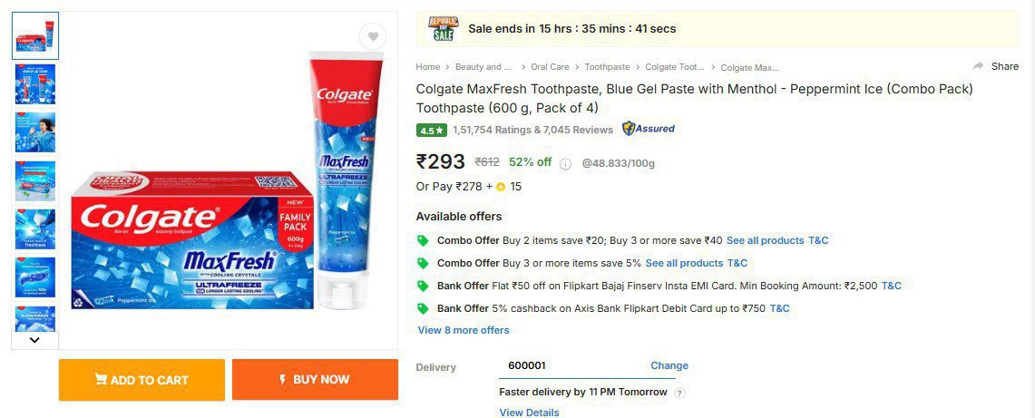 Colgate Toothpaste (pack Of 4) 293 Click Here To Join All Deals