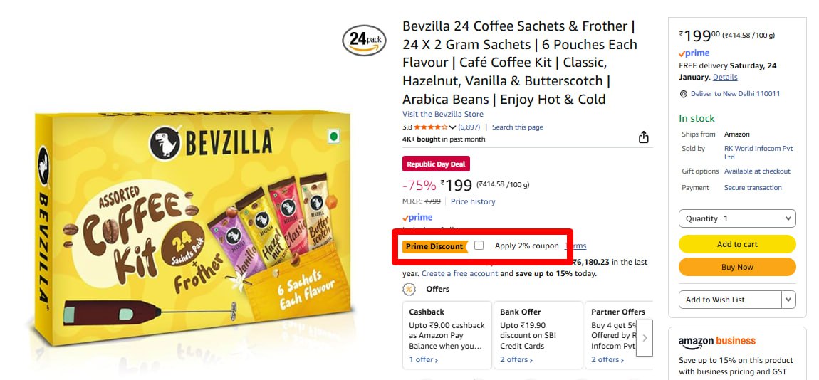 Bevzilla 24 Flavoured Coffee Sachets Frother 199 Coupon