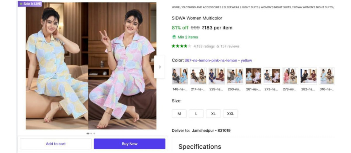 Women Multicolor Night Suits Rs 183 Min 2 Qty