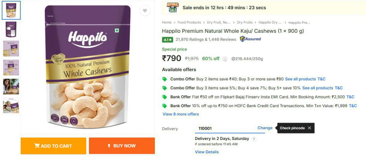 Happilo Cashew 1 Kg 784900 Gm Premium