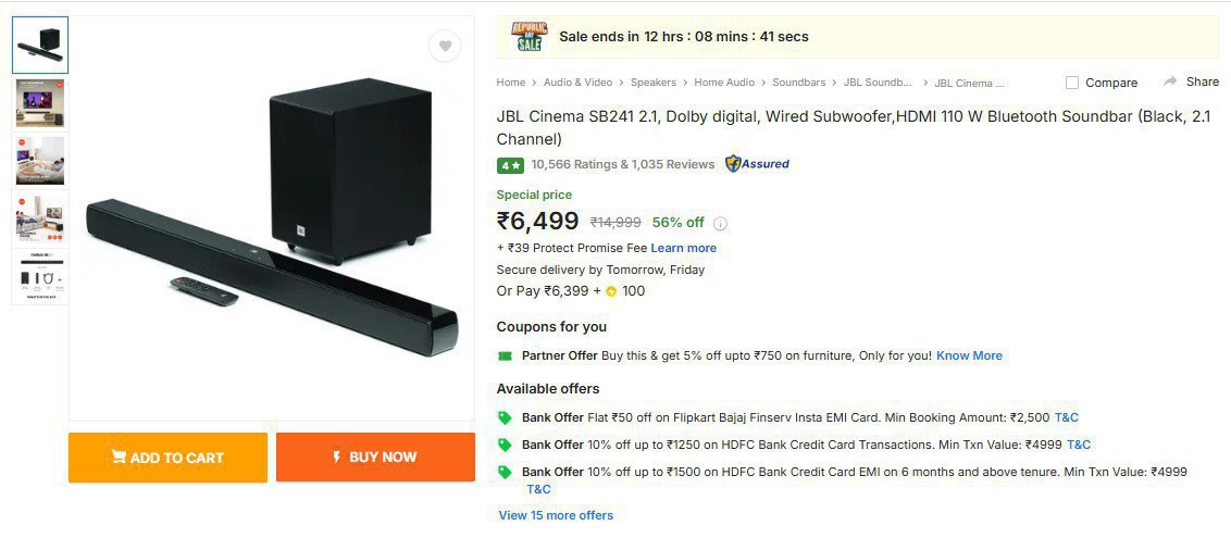 Jbl Cinema 2 1 Dolby Digital Wired Subwoofer Hdmi 110 W Bluetooth Soundbar 
