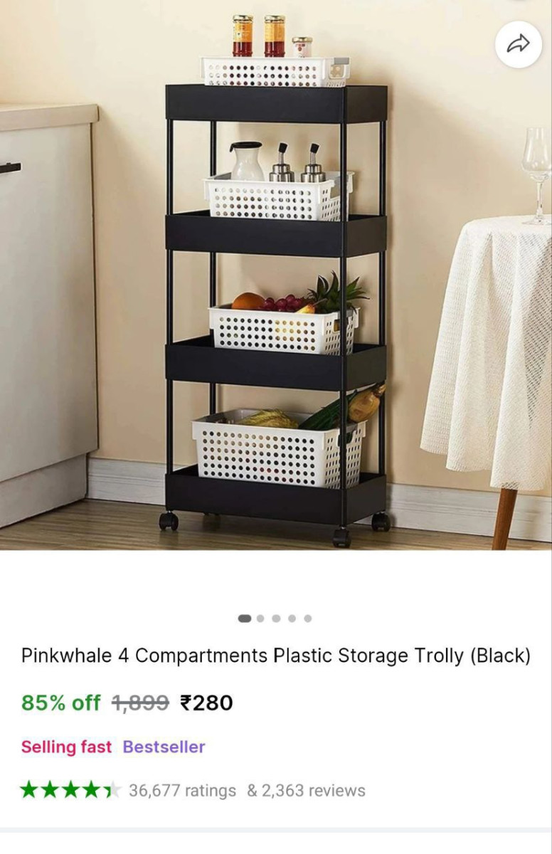 Compartment Kitchen Storage Trolley 280
