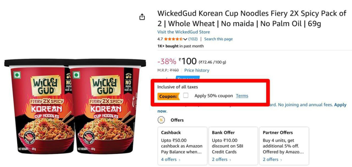 Wickedgud Korean Cup Noodles Pack Of 2 50apply 50 Coupon