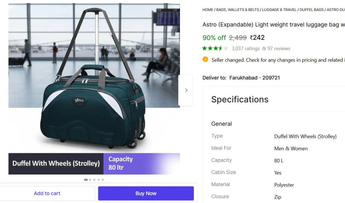 Shopsy Big Size Duffel Bag With Wheels 242